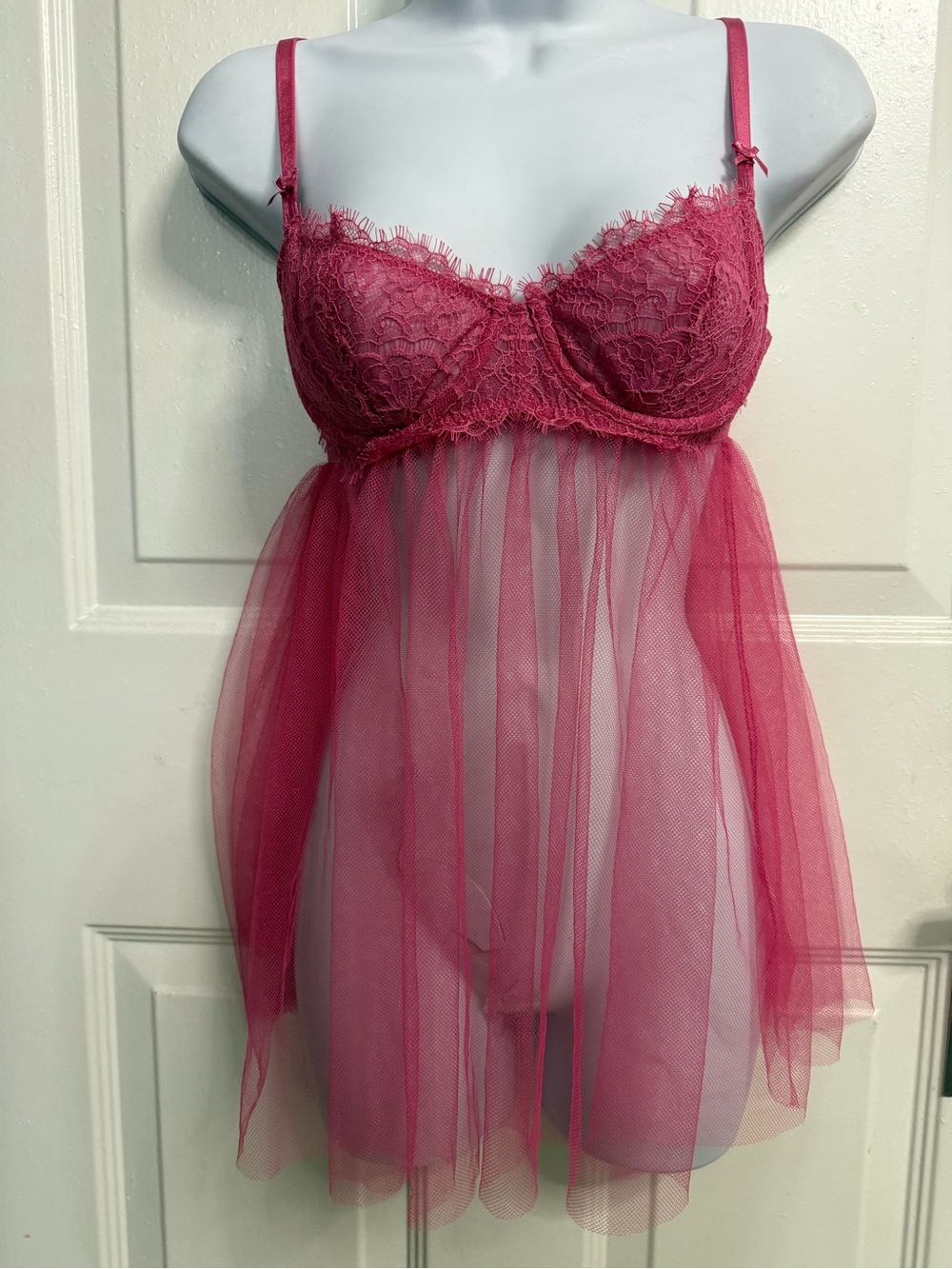 Victoria's Secret Lace & Mesh Babydoll Chemise - Raspberry Pink